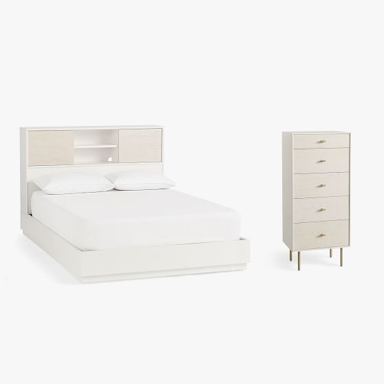 West Elm X Pbt Modernist Headboard Storage Bed Jewelry Dresser Set