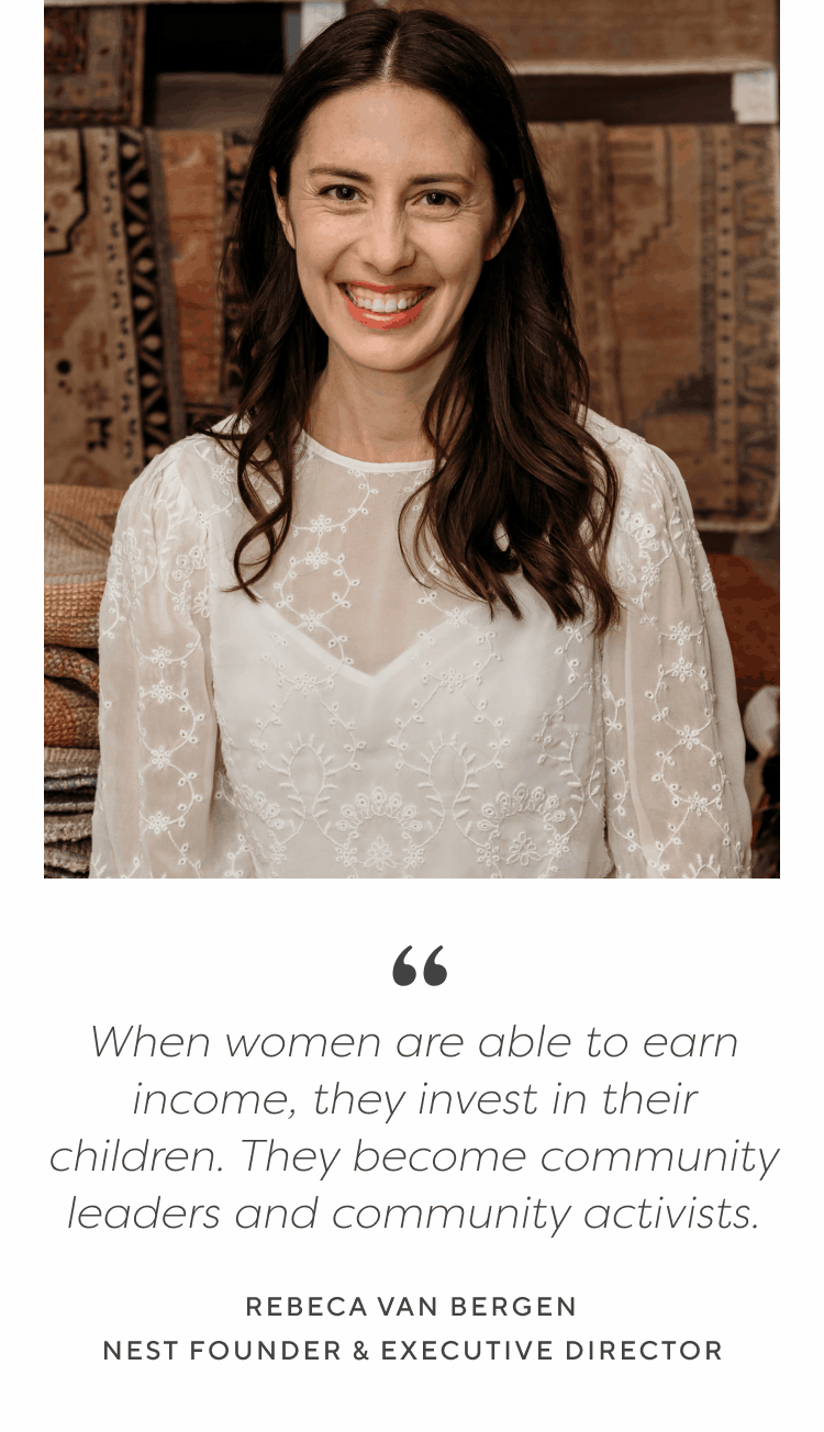 NEST – Championing female entrepreneurs around the world, our partnership with Nest supports the integrity of handcrafted, ethically sourced goods and creates opportunities for the women who make them.