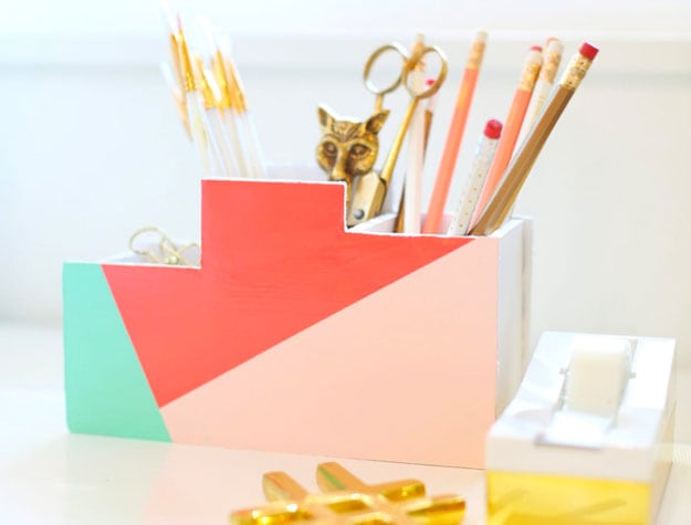 Colorful geometric DIY desk organizer