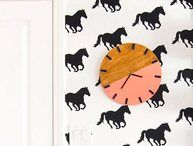 DIY wooden and pink clock 