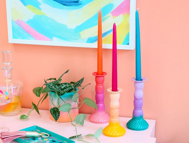 Colorful desk top with candles