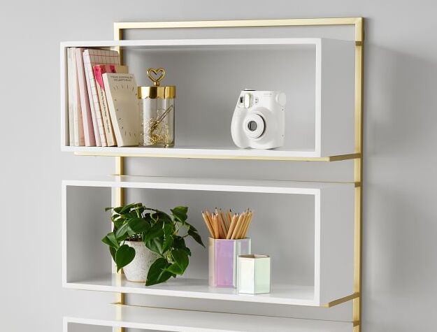 White multi-tiered shelving display