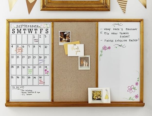 study pinboard with dry erase calendar