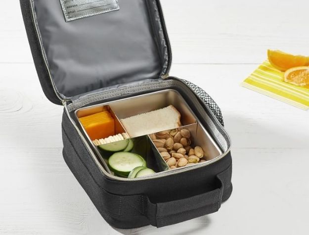 open lunch box with food inside