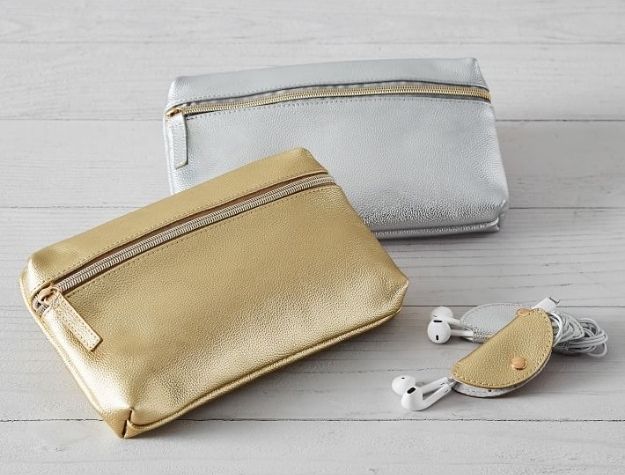 metallic pouch and ear bud holder
