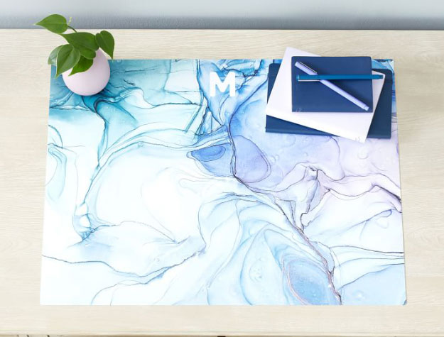 blue watercolor desk mat