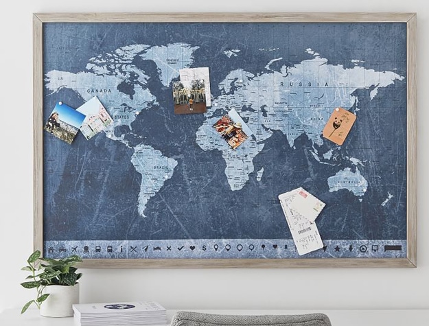 Pinboard with wall map and photos