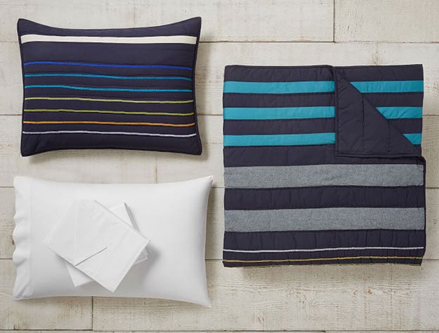 Striped pillows and bedspread