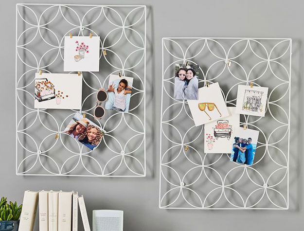 Mounted white floral photo grid displays