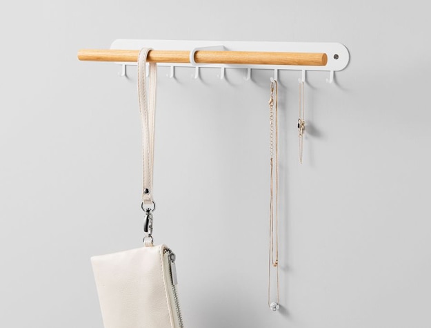 Wall-mounted jewelry display holder with hooks