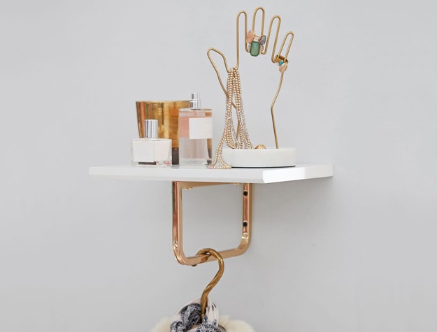 Wall shelf with jewelry display stand and perfume