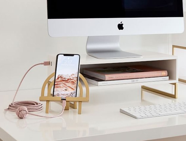 Glam usb desk riser with computer and phone plugged in.