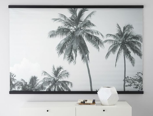 Black white palm tree mural
