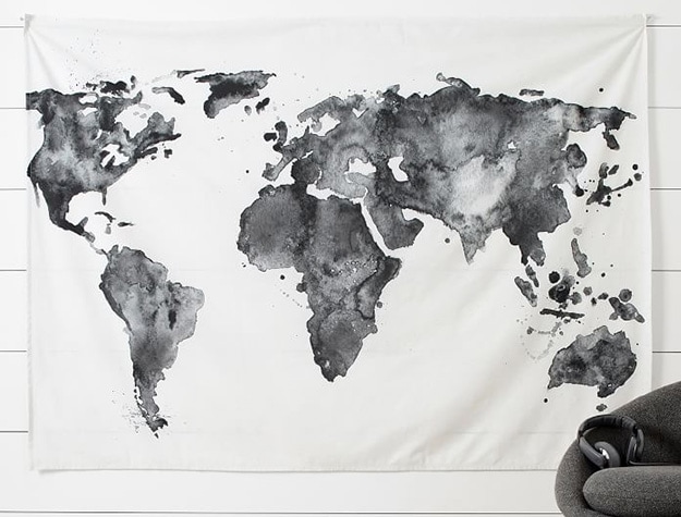 World map tapestry.