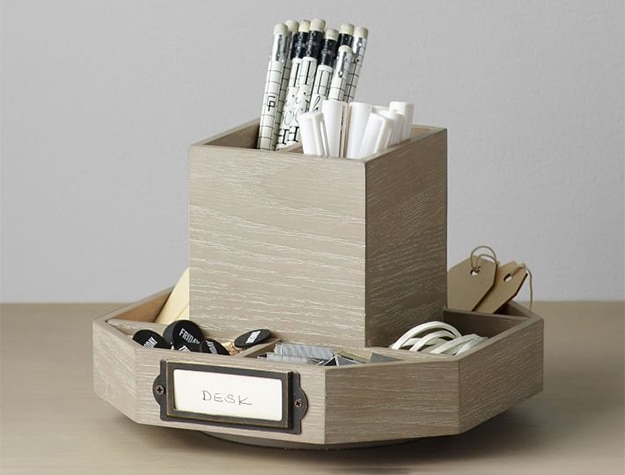 Wooden desk rotating organizer