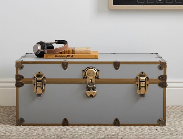 Vinyl dorm trunk. Gray with rubbed brass
