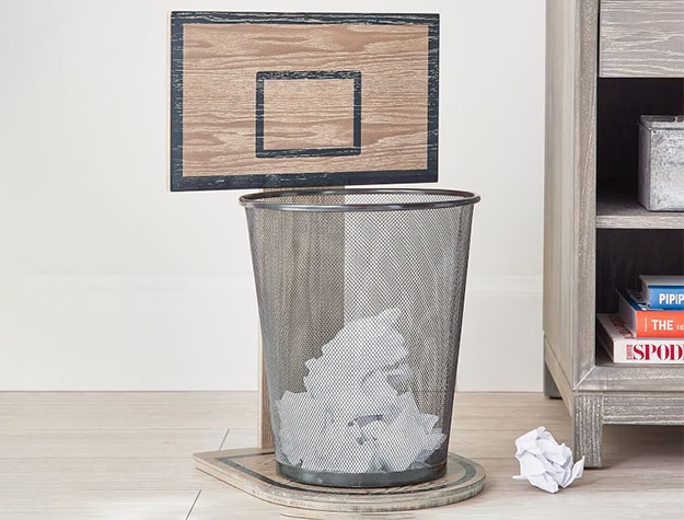 Basketball hoop trash can