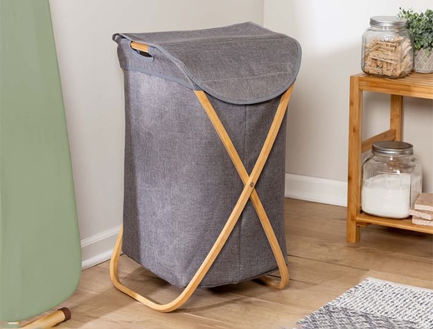 Bamboo & canvas hamper