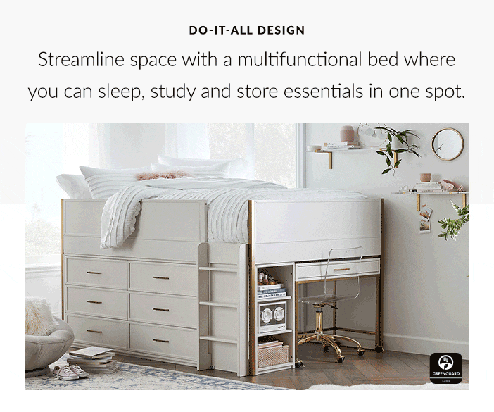 Do-It-All Design - Streamline space with a multifunctional bed where you can sleep, study and store essentials in one spot.