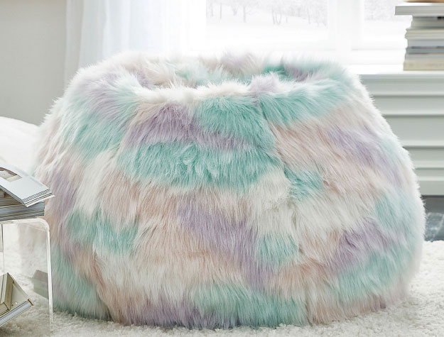 Multi-colored bean bag chair.