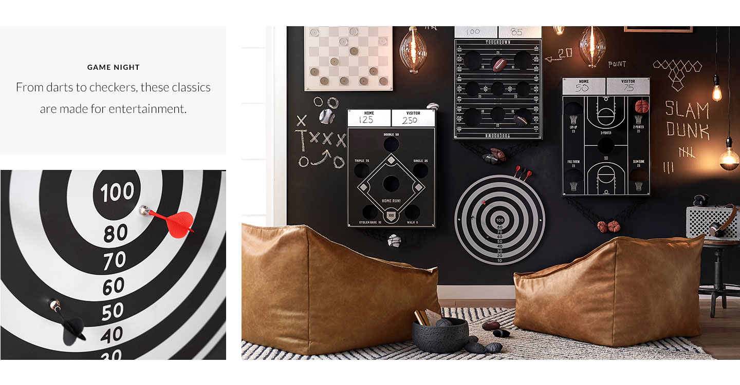 game night - from darts to checkers, these classics are made for entertainment.