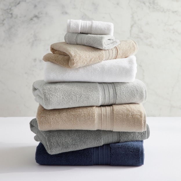 Stack of quick drying bath towels. 