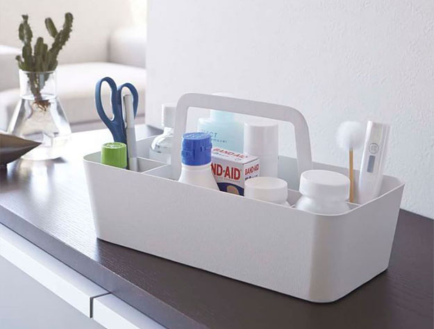 White minimalist shower caddy