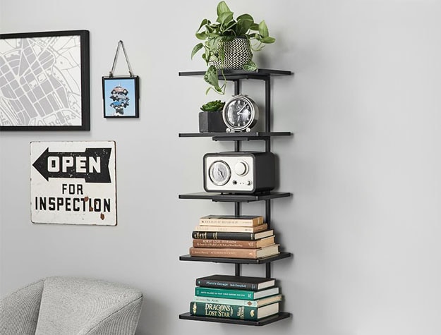 floating wall shelves with books