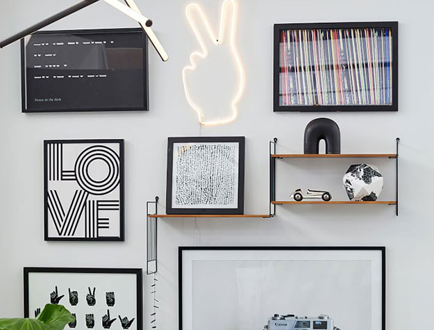 gallery wall with shelf
