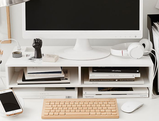 computer on white desk stand