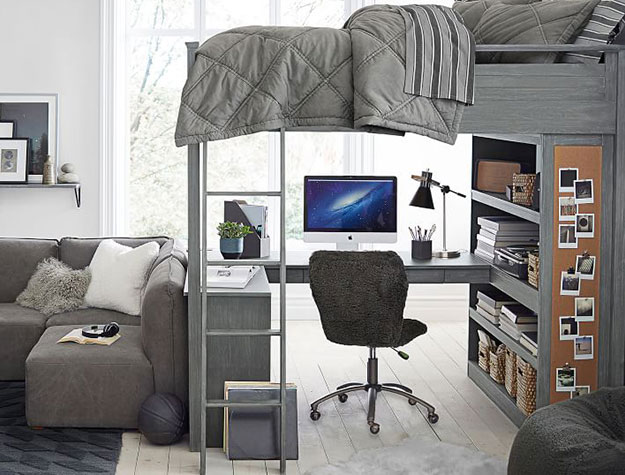 bunk bed with built-in desk