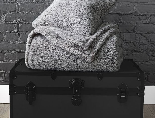 black storage trunk with blankets