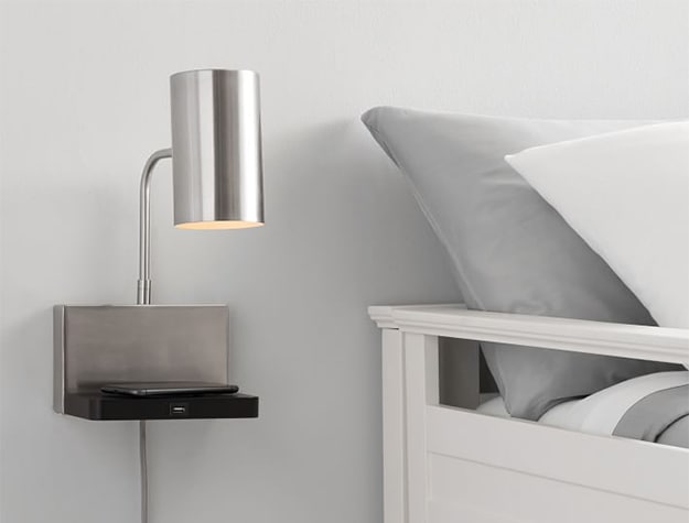 Sconce with wireless charging ledge and USB