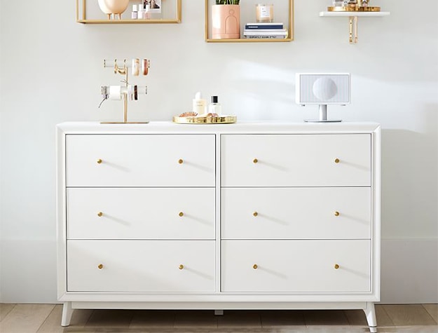 Gold open cube shelves