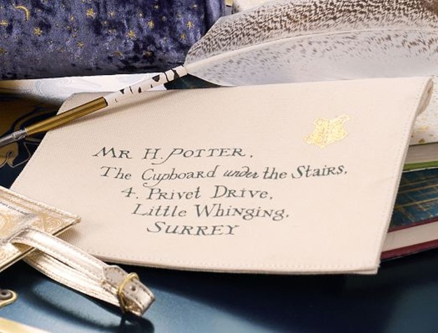 A canvas pouch that looks like a letter addressed to Harry Potter.