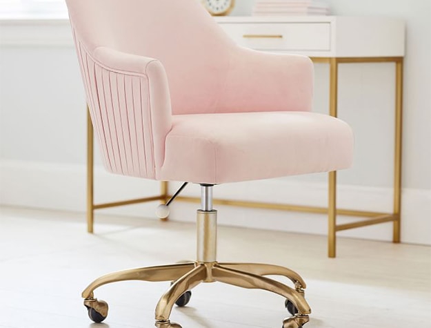 Velvet pleated swivel desk chair