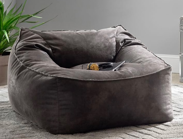 dark gray slouchy lounge chair