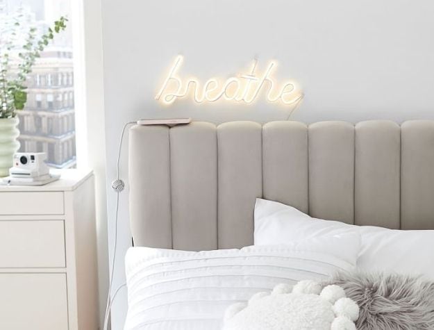 neon light above headboard