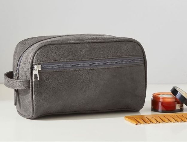 gray vegan leather toiletry bag