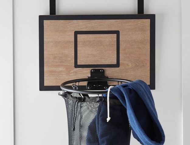 basketball hoop hamper hanging over door