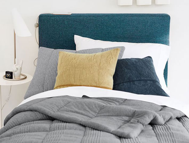 blue upholstered headboard