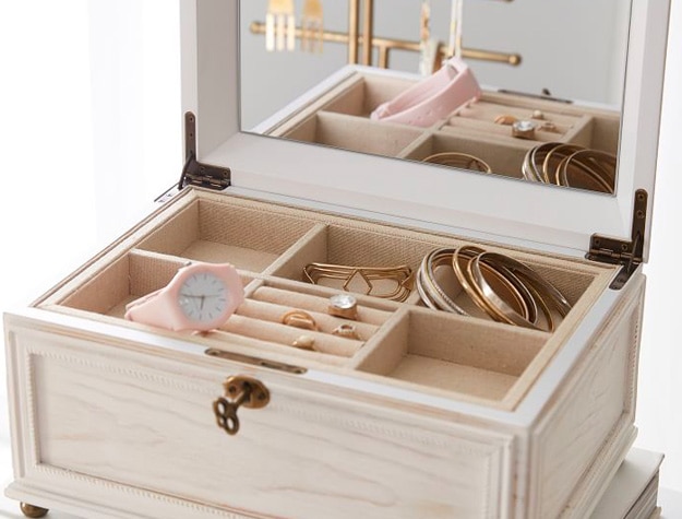 Wooden jewelry box with mirror