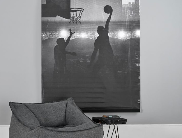 Basketball wall mural on gray wall