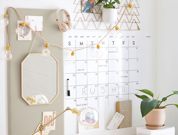 Bulb string lights over desk