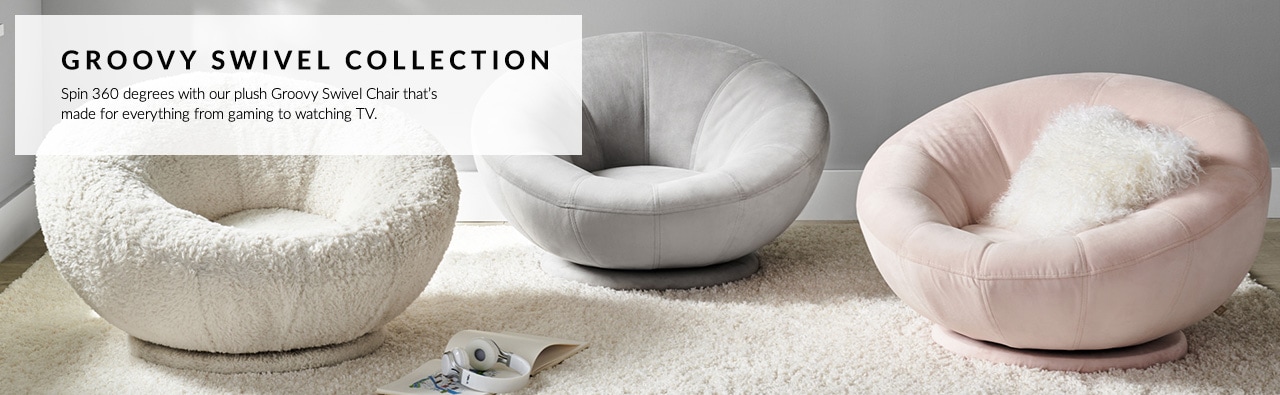 Groovy Swivel Collection – Spin 360 degrees with our plush Groovy Swivel Chair that's made for everythiing from gaming to watching TV. Groovy Swivel Collection – Spin 360 degrees with our plush Groovy Swivel Chair that's made for everythiing from gaming to watching TV.