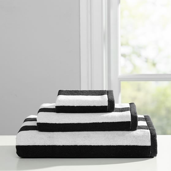 black white striped towels