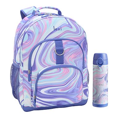 pink purple and blue backpack