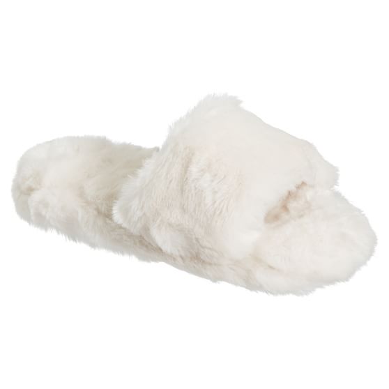faux fur open toe slippers