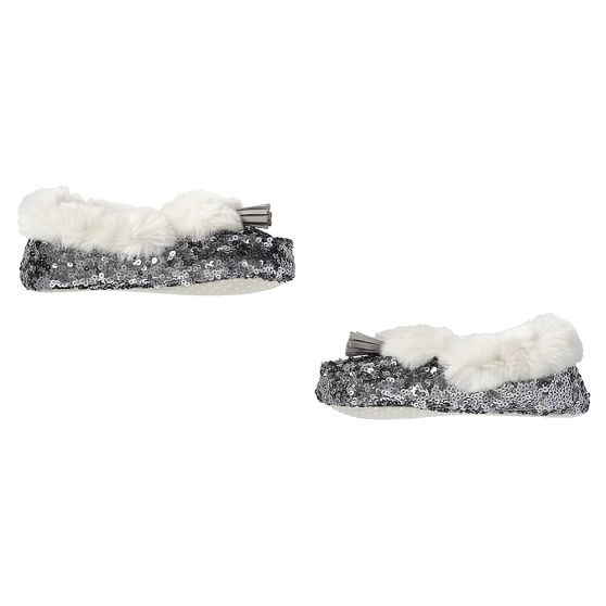 Silver Sequin Faux-Fur Moccasin Teen 