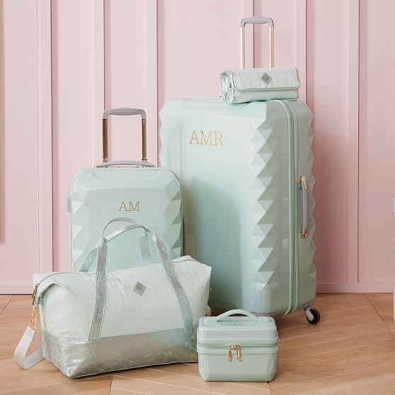 mint green hard shell suitcase